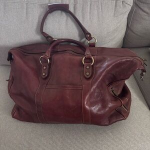 Floto Italian Leather convertible Weekender Duffle Bag brown Burgundy